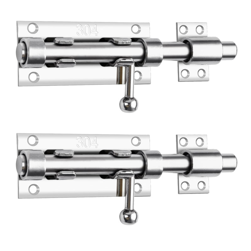 6.3inch Sliding Bolt Gate Latch, 2 Pack Heavy Duty Barrel Bolt with Padlock Hole, 304 Stainless Steel Solid Gate Lock Security Guard Door Latches for Yard Trailer Fence Shed Garages Silver