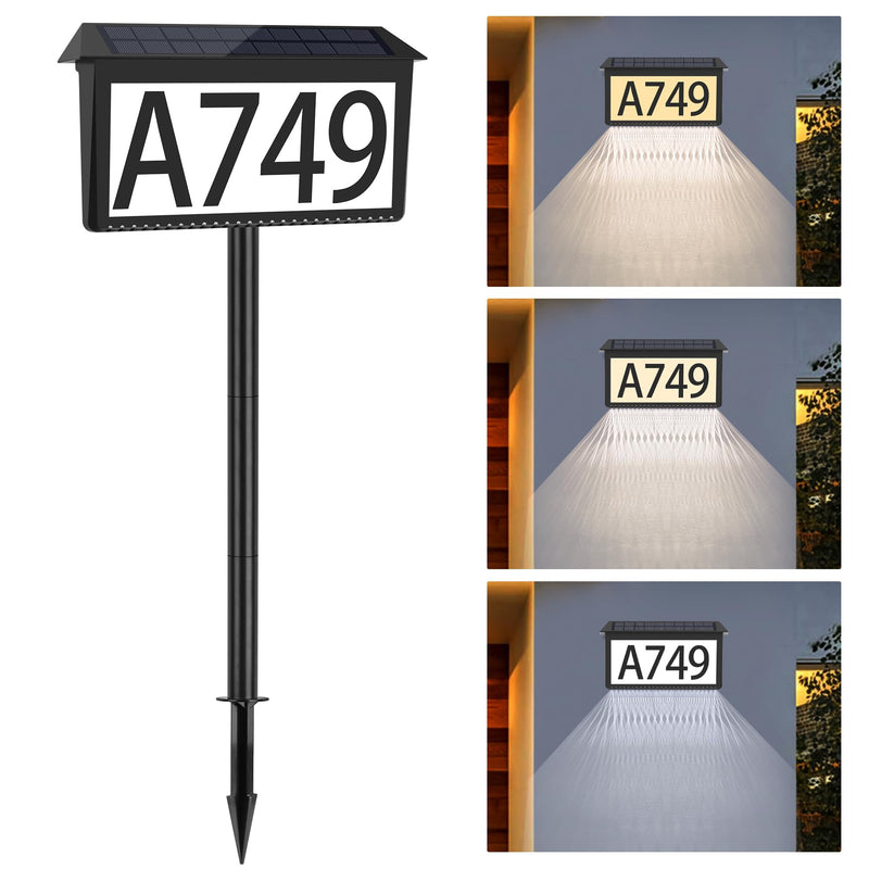 Nazuwke Solar Address Sign, House Numbers for Outside Light Up, 3 Colors Waterproof LED Illuminated House Numbers With Stake, Wall Mounted/In Ground Solar Powered Address Plaque for Yard Garden Home 1 Pack