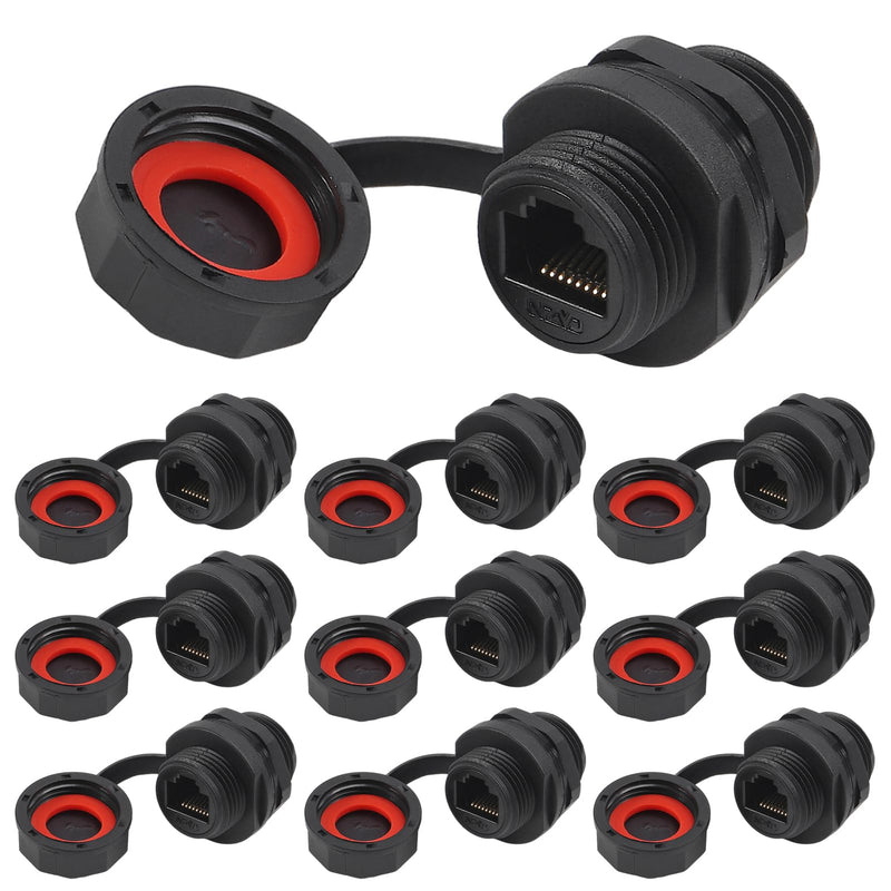 DORHEA 10Pcs RJ45 Shielded Panel Mount Connector CAT6A RJ45 Socket Cat5/5e/6/6E 8P8C Ethernet LAN Cable Coupler Double Head Adapter Bulkhead Extension Interface Network Coupler Waterproof Dust Cap
