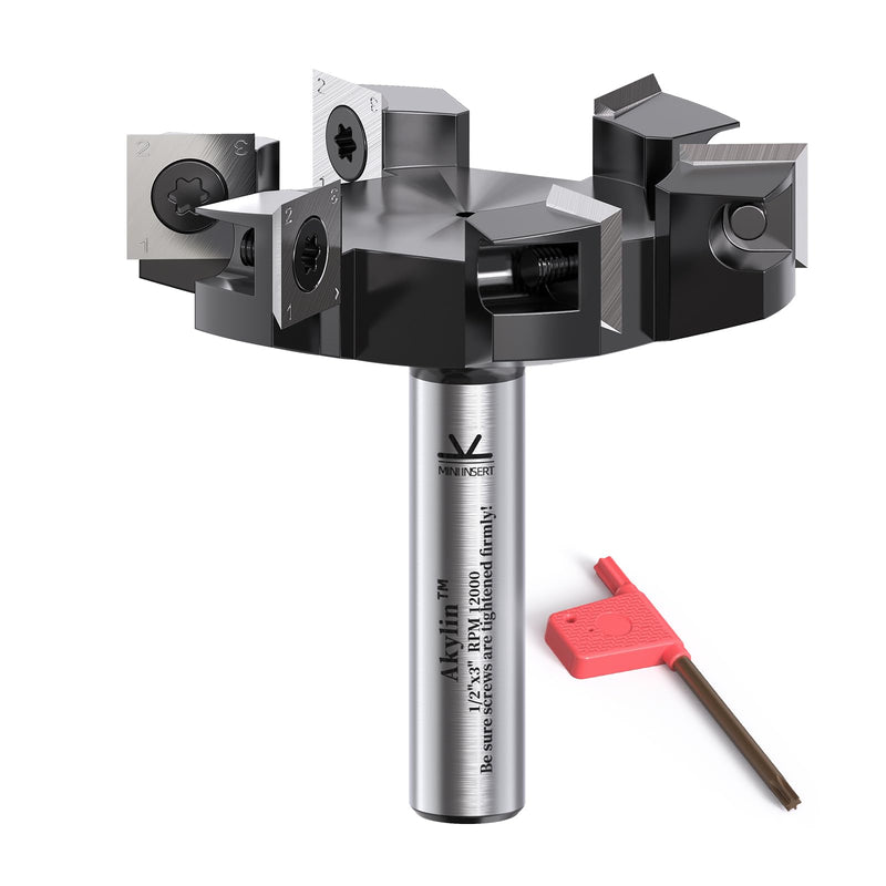 CNC Slab Flattening Router Bit 1/2 Shank,3" Cutting Dia.Heavy Duty Surfacing Router Bits-6 Wings Milling Cutter, Carbide Insert Planer Bit for Wood Spoilboard Planing,Bottom Cleaning 3"d*6 Wings