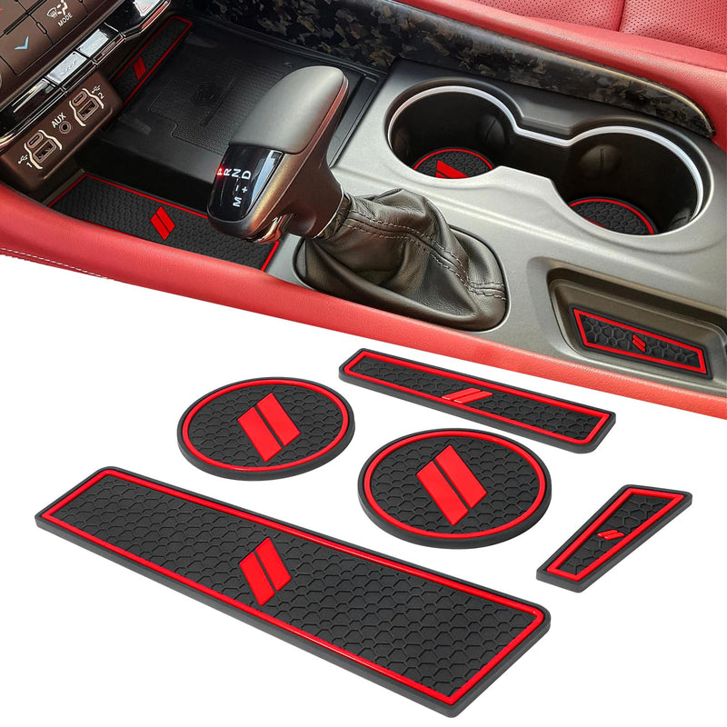 Cup Holder Inserts for Dodge Durango Accessories 2021 2022 2023 2024 2025 2026 Center Console Mat Custom Fit Silicone Cup Liners Pads Interior Decoration (5pcs/Set, Red) 2021+