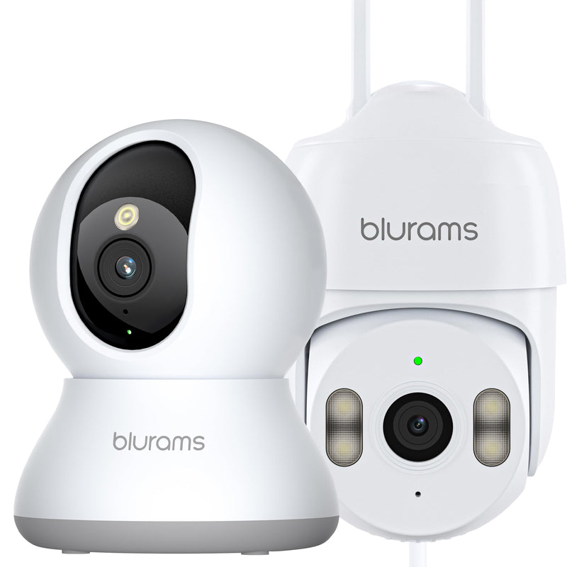 blurams Indoor & Outdoor Security Camera Bundle Set, Pet Cameras for Home Security, 360 Wi-Fi Camera Pan/Tilt, 2-Way Talk, Color Night Vision, Motion Tracking, Cloud & SD, 2.4GHz Wi-Fi Only