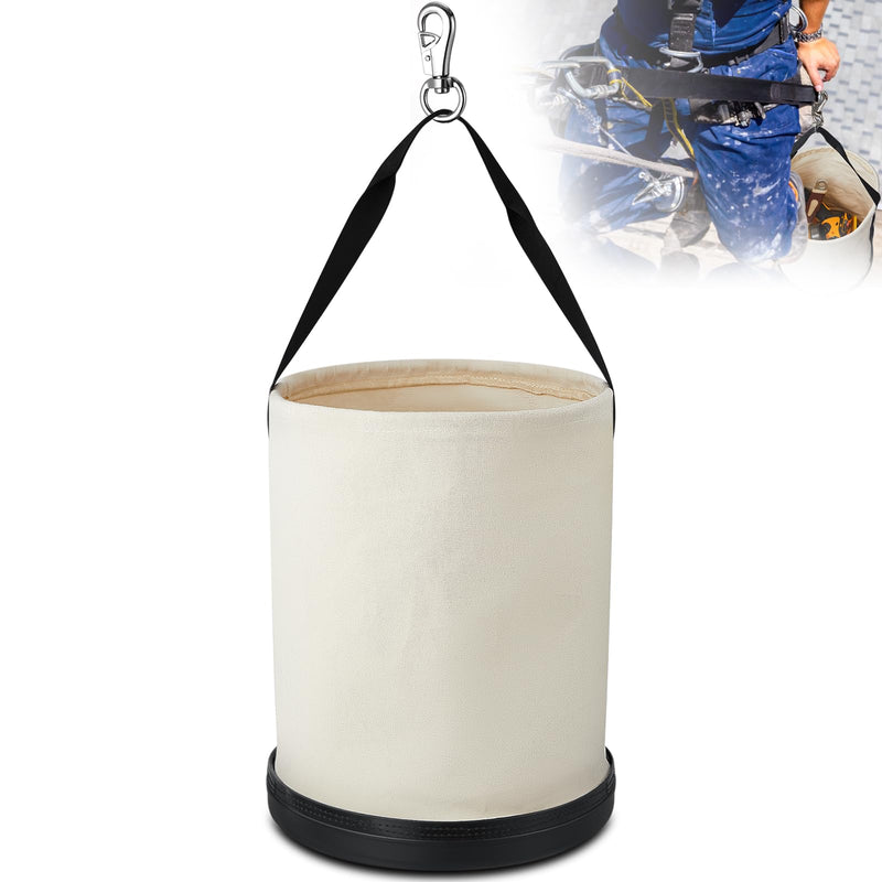 1 Pack Canvas Bucket 15" x 12" Heavy Duty Lineman Tool Bag with Plastic Bottom & Metal Hook Electrician Tool Organizer for Jobsite Use, Load Rated up to 150 Pounds (White) 1 White