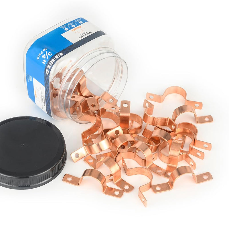30-Pack EFIELD 3/4-Inch Copper Pipe Strap, Two-Hole Clamp Mount, Copper Made, Pro Pack, (COPPER024)