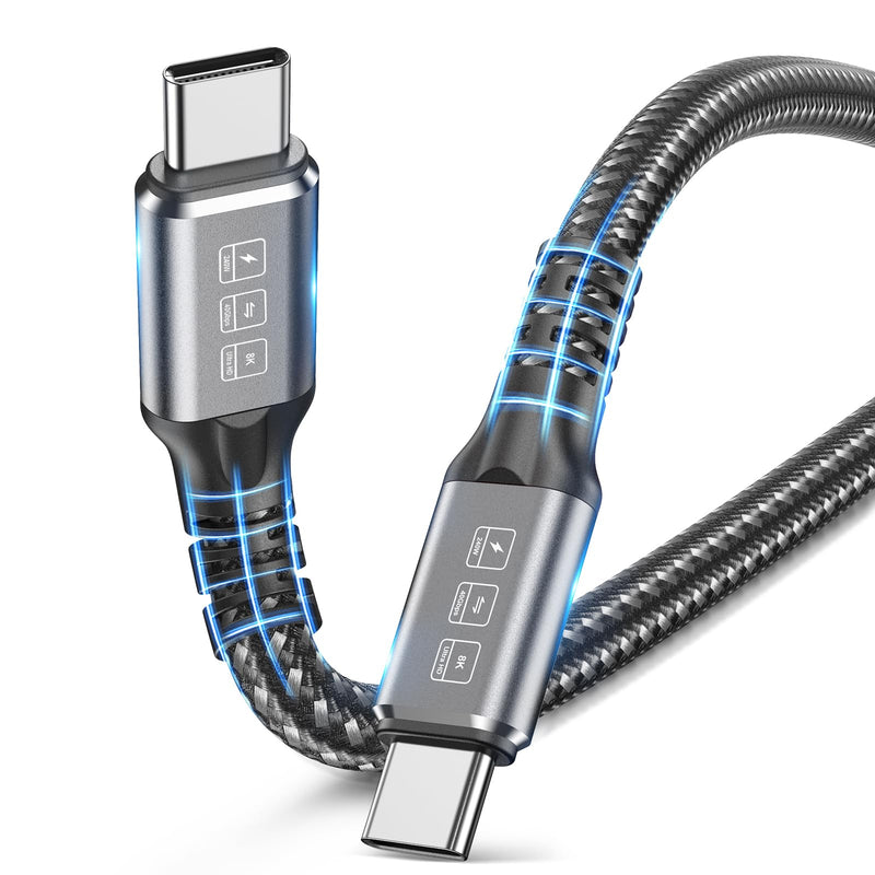 OIITH Thunderbolt 4 Cable 3.3FT 240W USB4 Supports 40Gbps High-Speed Data Transfer/8K/Dual 4k Display USB C to Fast Charging for 4/3 Monitor/Hub/Docking Stations and More Grey