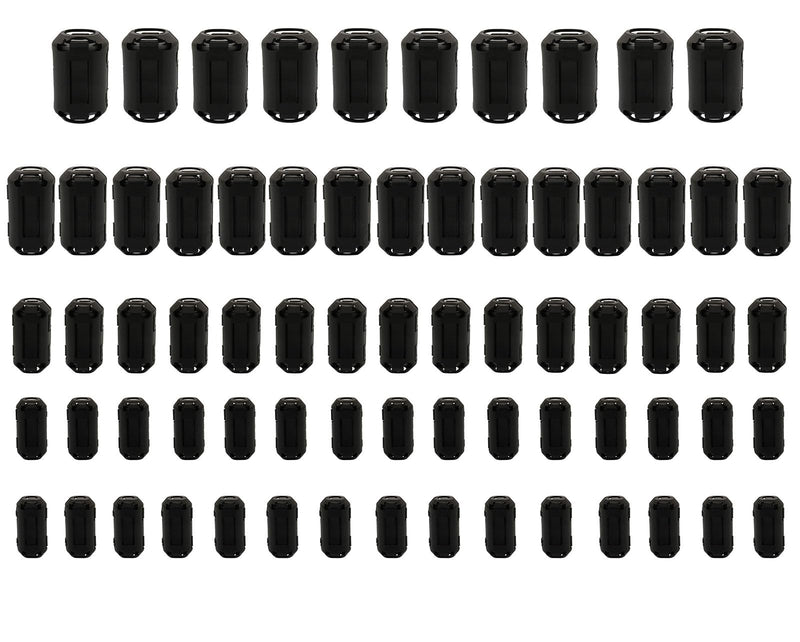 70Pcs Ferrites Clip-on Ferrite Ring Core RFI EMI Noise Suppressor Cable Clip for 3.5mm/ 5mm/ 7mm/ 9mm/ 13mm Inner Diameter Tvs,Speakers,Radio,Audio Equipment Noise Suppressor Video Cable Power Cord