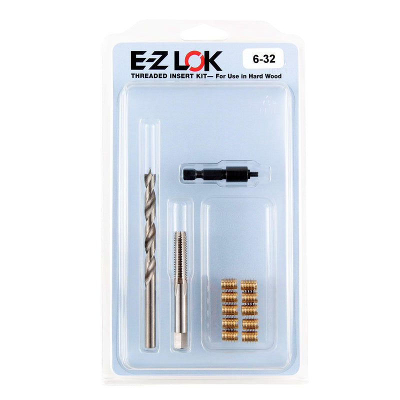 E-Z LOK Threaded Insert Installation Repair Tool Kit for Hard Wood - Includes Brass Thread Inserts, Drill, Tap and Drive-Tool 6-32 (EZ-T400-006)