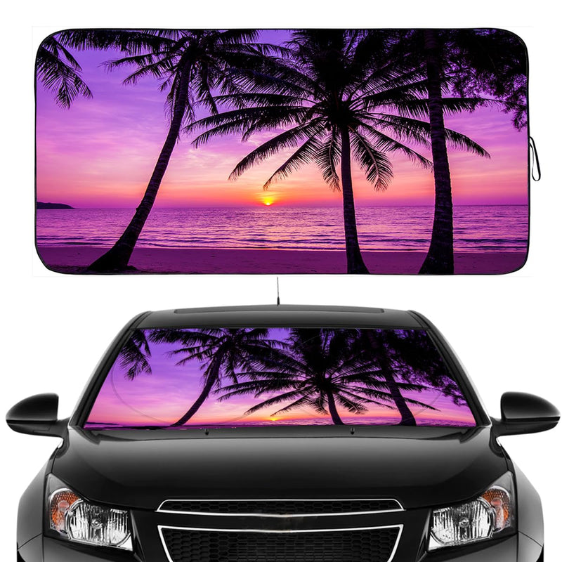 Gven Car Windshield Sun Shade Foldable Cute Sun Windshield Shade for UV Protecion Heat Reduction Funny Cooling for Summer Pink Car Accessories Cool Seats, Easy Fold (Sunset Purple, L) Sunset Purple Large
