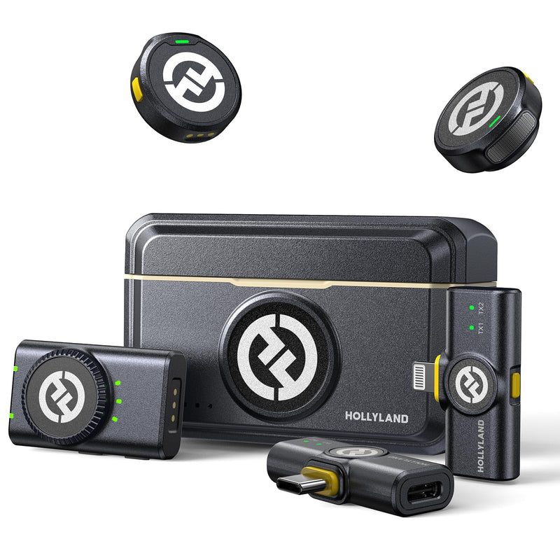 Hollyland Lark M2 Wireless Microphone for iPhone/Camera/Android/PC, 48kHz/24-bit High Fidelity Audio, 300m Range, Noise Cancelling, 40h Use, YouTube, Vlog, Streaming (2TX + 3RX + Charging Case) Combo Black