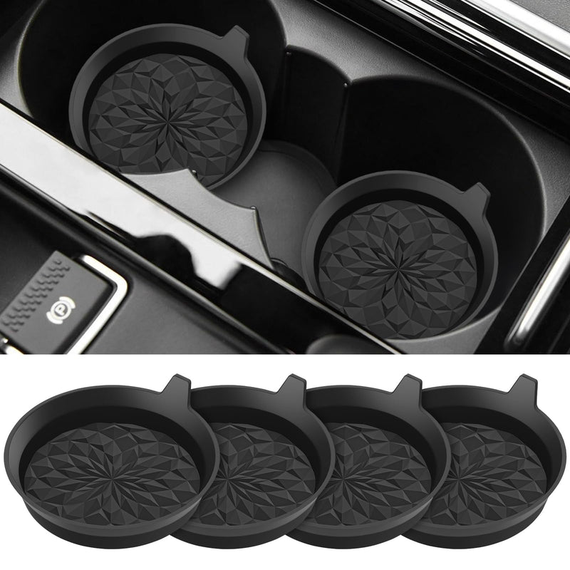ME.FAN Car Cup Coasters [4 Pack] Silicone Cars Coasters - Universal Non-Slip Recessed Interior Accessories - Cup Holder Inserts Black 4pack-black