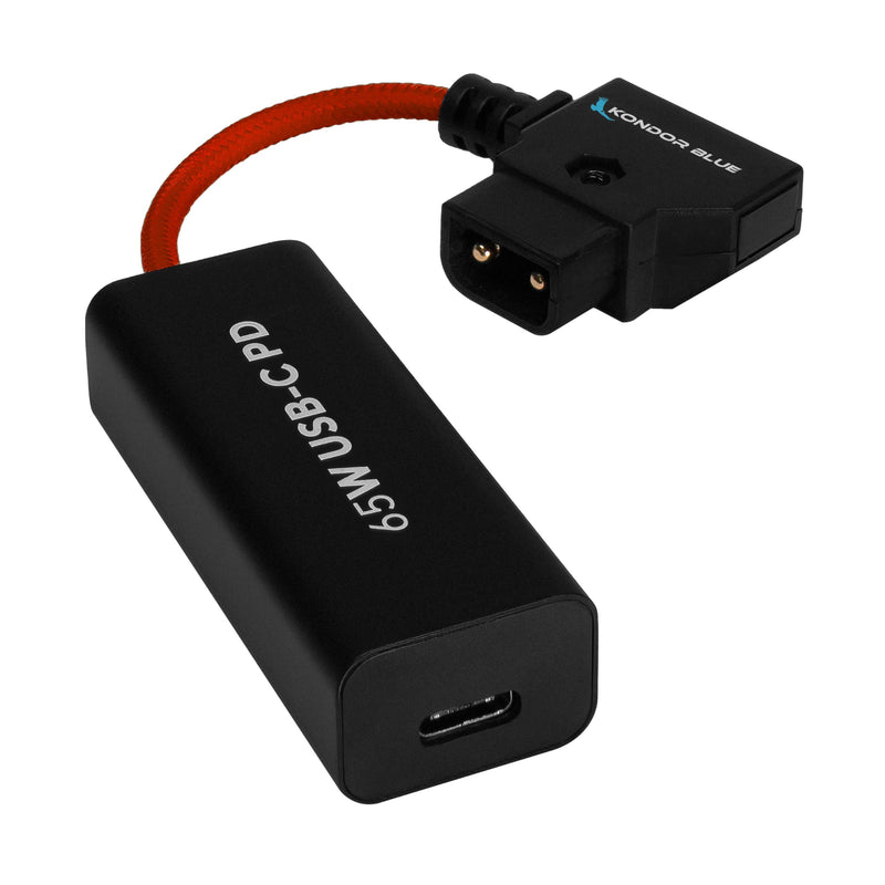 KONDOR BLUE | 6" D-Tap/P-Tap to USB-C PD (Female) 2-Way V-Mount Charger Braided Power Delivery Cable for Mirrorless Cameras, Phones, Laptops & More | Red 6 Inch