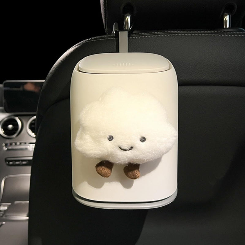 Car Can Garbage Bin Cute Cartoon Style Hanging Car Flip Lid Trash Can Detachable Leak-Proof ABS Material Spaceman Duck Smile Cloud (Smiling Cloud) Smiling Cloud