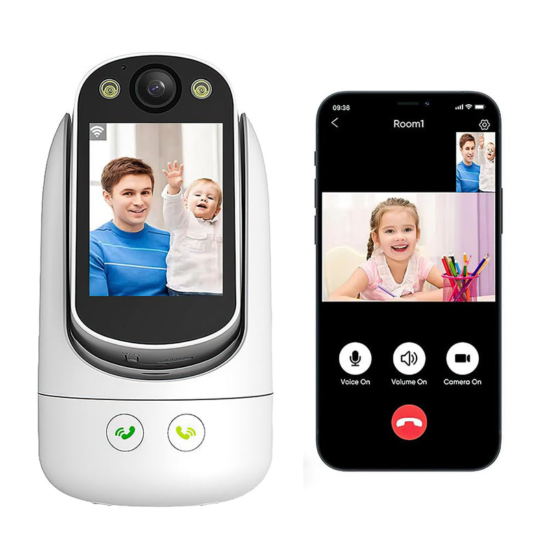 Video Call Security Camera Indoor, Nanny Camera Baby Camera Pet Camera,2-Way Video Call,2-Way Audio, 360°Pan/Tilt WiFi Camera for Home Security, Motion Tracking, 1080P 2.8 inch HD Screen,Night Vision White B