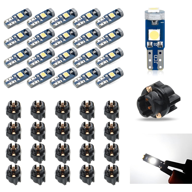 Pack-20 T5 LED Car Dashboard Lights, 3030-3SMD Light Bulb Replacement with Twist Lock Socket, LED Bulb for Car Instrument Cluster Dashboard Panel Gauge Indicator (White) 20 PCS White