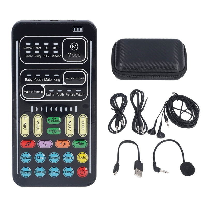 Ejoyous Live Sound Card Voice Changer, Portable I9 Live Sound Card Set Mini Gaming Voice Plug and Play for Game Anchor Recording Mobile Phone Computer, for Live Streaming 8 Different English Version