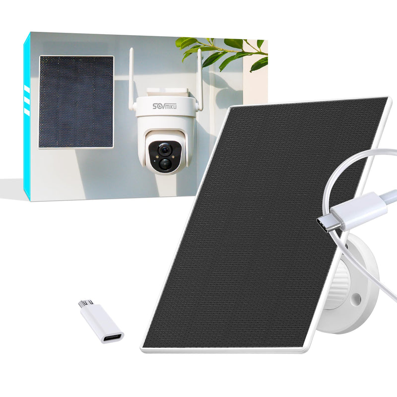 Sovmiku 5W 5V Solar Panel for Security Cameras, 23% Energy Conversion Rate,9.8Ft Cable, Type-C & Micro-USB inteface Compatible,Weather Resistant, 360° Adjustable Bracket, Continuous Power Supply USB-C & Micro_USB 1 Pack