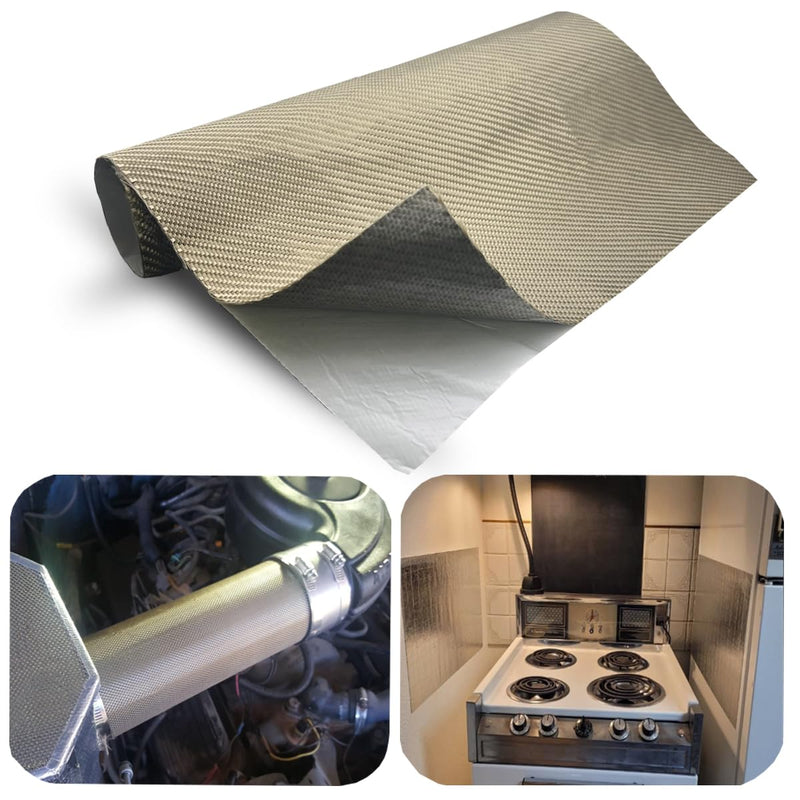 Titanium Adhesive Backed exhaust heat shield 12'' X 24'' for wall behind grill 2500 Degrees High Temp Protection Material Thermal Barrier Blanket Mat 12'' X 24''