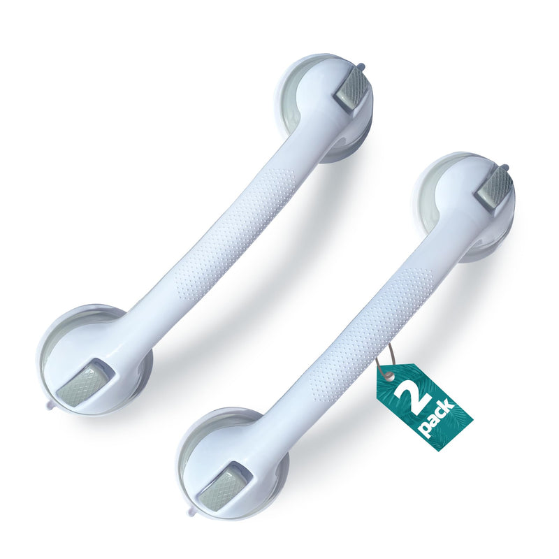 2 Pack Heavy-Duty Shower Grab Bars - Gemroom 16.5 Inch Grey Suction Bar Handles for Elderly, Seniors, Handicap, Safety Balance Assist Grip for Bathroom, Toilet - Anti-Slip, Shower Handles Hand Rail 16.5"