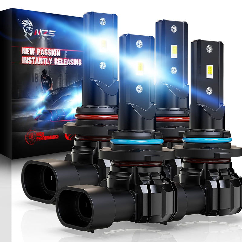 MZS 9005 9006 Bulbs Combo, 300% Brighter HB3 HB4 Fog Lights, Instant-Plug in 6500K Xenon White 9005 9006 Light Bulb, Mini Size Fanless 9005 9006 Fog Bulbs, Pack of 4 9005+9006