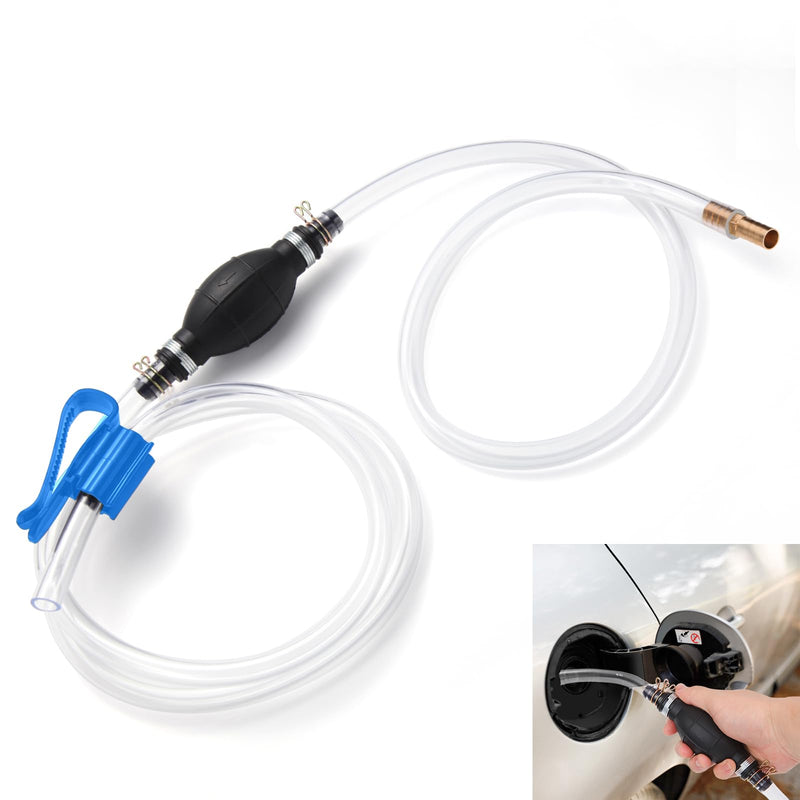 Gas Siphon Hose Pump, Manual Hand Water pump, Gasoline Transfer Pump for water Gas Oil Petrol Diesel, Fuel Siphon Pump with 2 Durable PVC Syphon Hoses, HH016