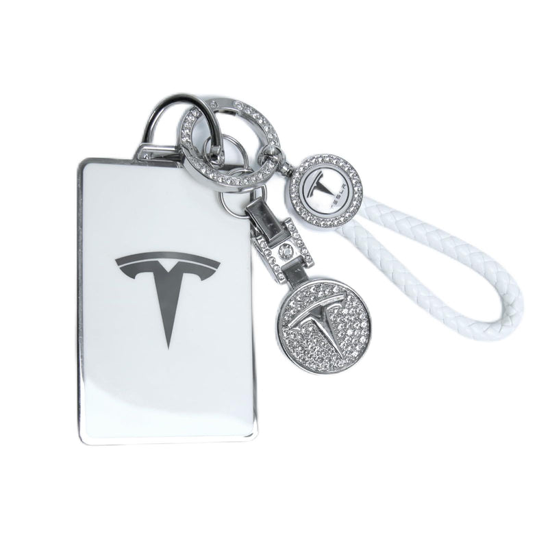 for Tesla Key Card Holder Bling Key Chain Card Key Holder for Model S/X/3/Y Cybertruck Keychain White