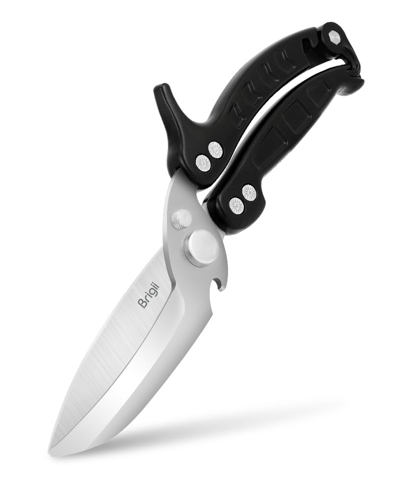 Brigii Kitchen Shear, Stainless Steel Heavy Duty Poultry Shears, Multi-Purpose Kitchen Scissors for Cutting Chicken, Fish, Seafood, and Vegetables-Black Black