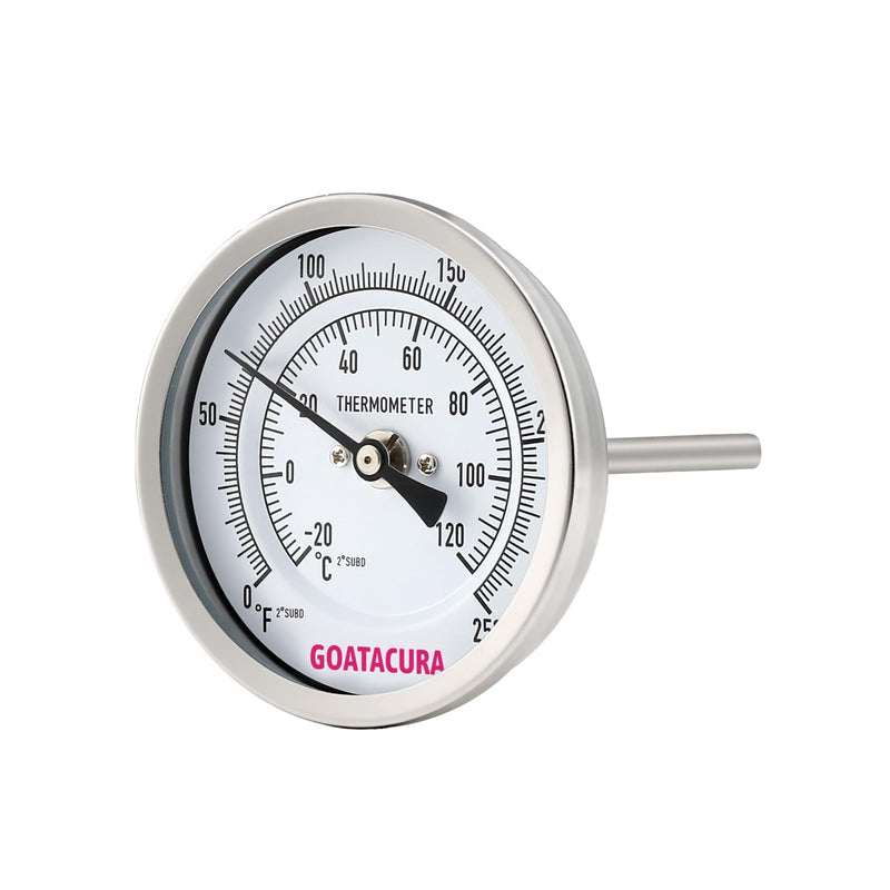 Bimetal Thermometer, Full Stainless Steel, 3" Dial Size, 6" Stem, 1/2" NPT Back Mount, 0-250 Deg F/-20-120 Deg C, 1% Accuracy L=6"