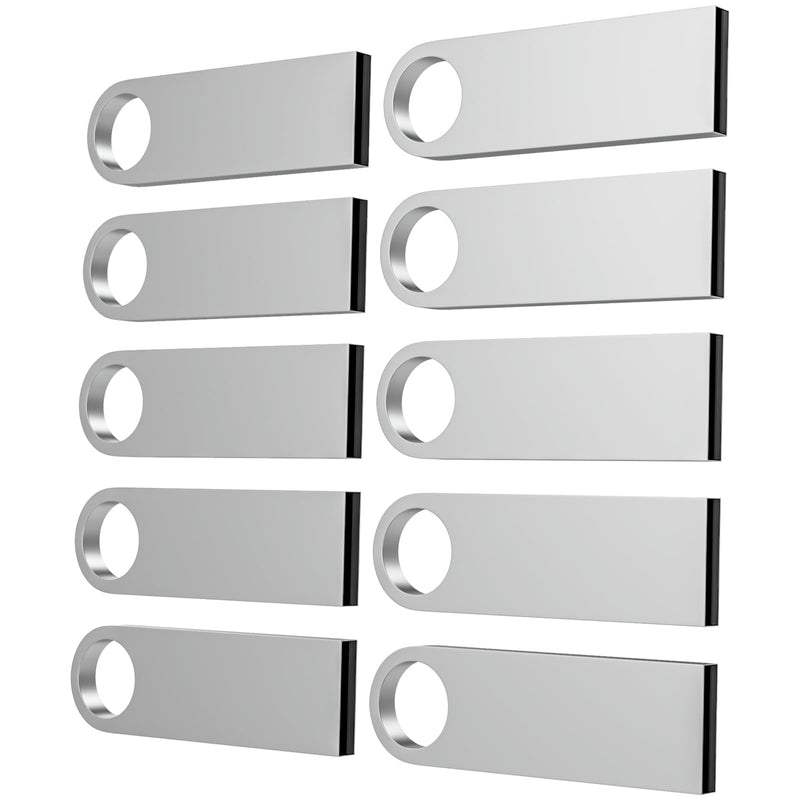 ABLAZE 2GB Flash Drive 10 Pack, Metal USB 2.0 Thumb Drives with Keychains USB Sticks Pendrives (Sliver)