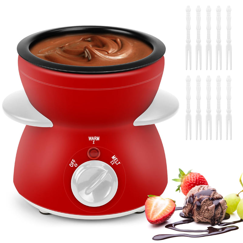 Mini Chocolate Melting Pot, Chocolate Fondue Fountain, 8.79OZ Warmer Machine for Milk Chocolate, Cheese, Butter, Candy (Red) Red