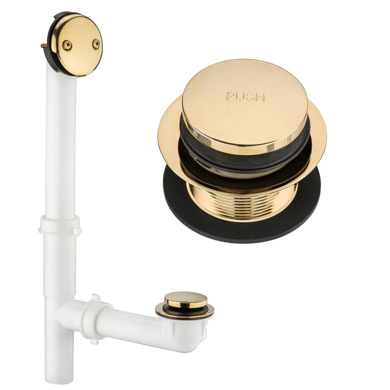 (1 Pack) Yariwiz 1-1/2" Golden Bathtub Tub Drain Kit Bath Waste Overflow Drain Tube Assembly with Touch-Toe Tub Drain Stopper and Overflow Faceplate Gold Style 5