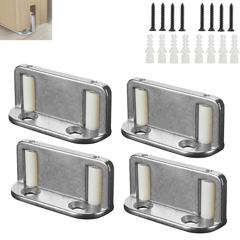 4 Barn Door Floor Guide Bearing Design, Sliding Barn Door Floor Guide Adjustable Rollers at The Bottom Strong and Durable Steel Frame.Silver Silver of4