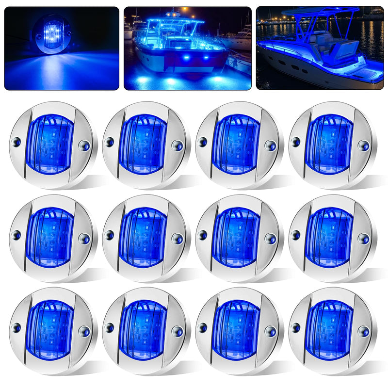 12Pack DC12V 3" Round Marine Boat LED Navigation Lights Stern Anchor Transom Deck Courtesy Light Interior Lamp Waterproof for Pontoon Kayak Sailboat Fishing Boat - Blue