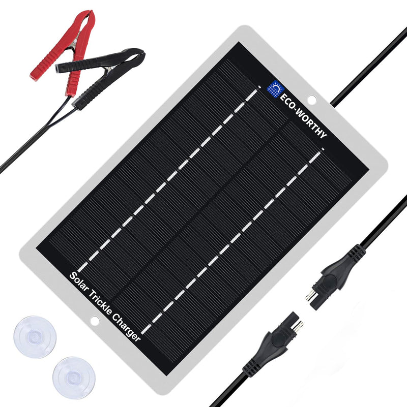 ECO-WORTHY Solar Battery Charger 12 Volt Waterproof Portable Power Solar Panel Solar Trickle Car Battery Charger Maintainer for Car Truck Boat RV Motorcycle Marine Trailer Battery，Plug and Play 2.5W