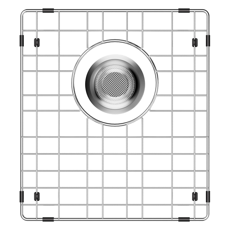 Sink Rack,Sink Protector for Kitchen Sink,Stainless Steel Sink Grid for Bottom of Sink 13"W x 15"L,Metal Sink Grate with Strainer,Rear Drain for Single Bowl with Corner Radius,1 pack 1