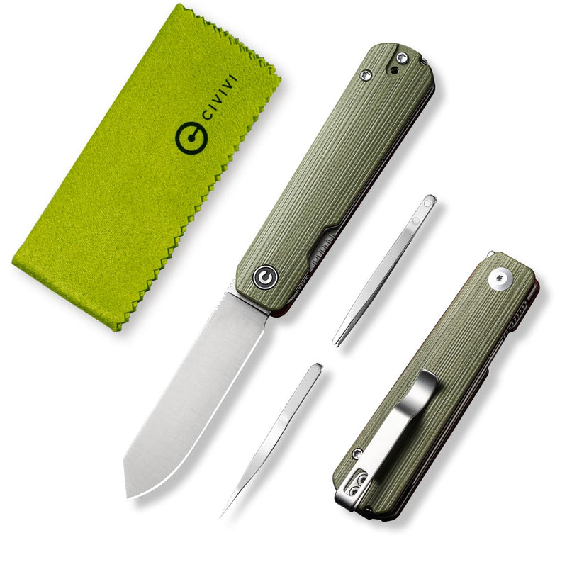 CIVIVI Sendy 3 In 1 Multitool Pocket Knife With Tweezers and Toothpick, Ben Petersen designed Folding Knife for EDC Camping Daily Use, Perfect Gifts for Men Women C21004B-1 Green/Red