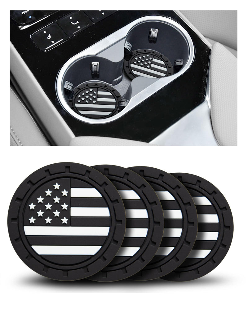 Car Cup Holder Coasters 4 Pack - American Flag 2.75 Inch Anti Slip Shockproof Drink Mat - Vehicle Interior Decor Accessories Black