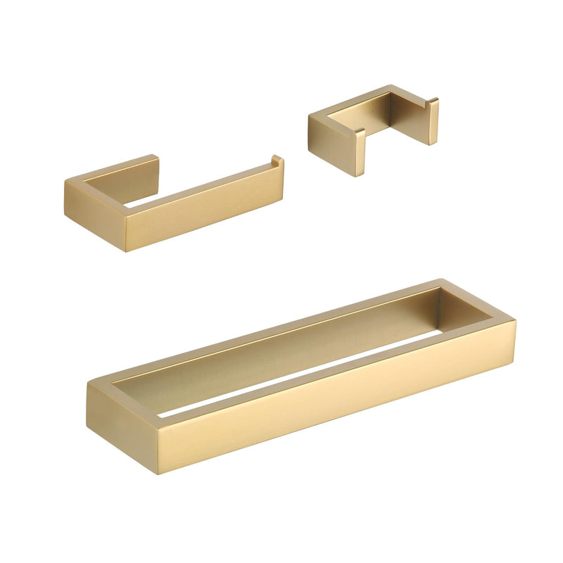 GERZWY Bathroom Accessory 3-Piece Set SUS 304 Stainless Steel Toilet Paper Holder Towel Ring Towel Hooks Wall Mount Gold Finished HG1708-3BE