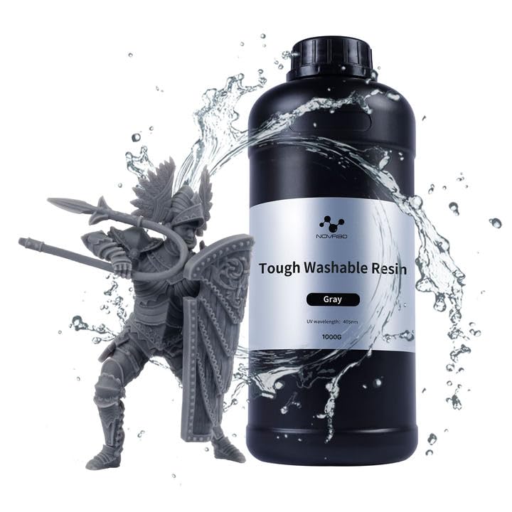 NOVA3D Water Washable ABS-Like Tough Resin, High Toughness 3D Printing Photopolymer Resin, 405nm UV Fast Cure for 12K/14K/LCD/DLP/SLA Printers, Low Odor (Grey, 1kg) Grey1kg 1000g