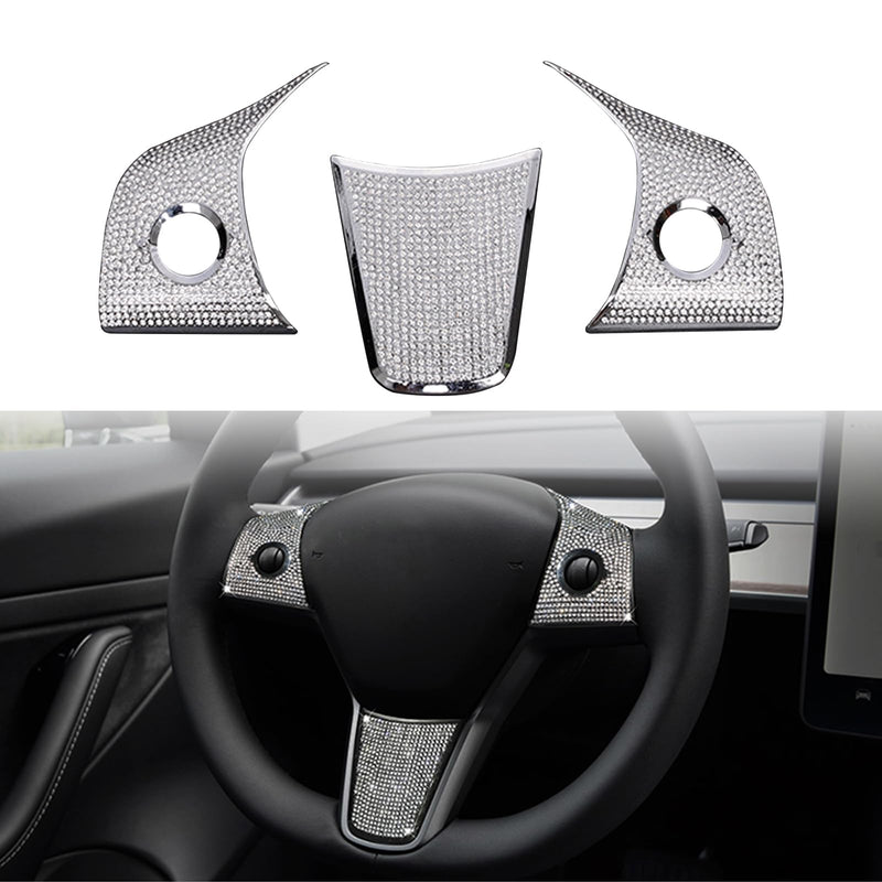 YHCDSEA Steering Wheel Trim Cover for Tesla Model 3/Y, Interior Accessories Compatible with Tesla Model 3 Model Y (A-Bling) A-Bling