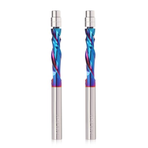 Up Down Cut Compression Spiral Flush Trim Router Bit, 1/4 Inch Shank CNC Spiral Router Bits with Bottom Bearing Carbide Trim Router Bits CNC Bits with Nano Coating for Woodwork Trimming(2PCS) 2