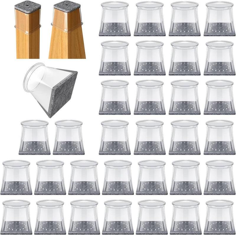 32 Pcs Square Chair Leg Protectors for Hardwood Floors,Felt Furniture Floor Protectors with Silicone Caps, Extra Large Size (Fits Chair Legs with Side Length: 1-5/8" to 2") Square X-Large Clear-32pcs