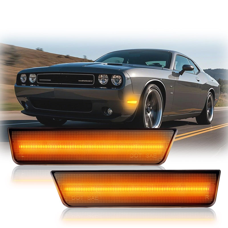 LED Side Marker Lights Front Bumper LED Sidemarker Amber For Dodge Challenger 2008-2014 Front Bumper Signal Reflectors Lamp Smoked Len,2PCS