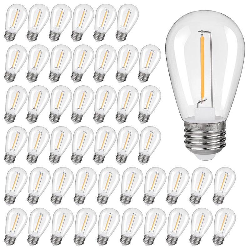 KGC 48Pack Shatterproof & Waterproof S14 Replacement LED Light Bulbs –1W Equivalent to 10W, White Warm 2200K Outdoor String Lights Vintage Filament Bulb, E26 Base Edison LED Bulbs S14 48pack