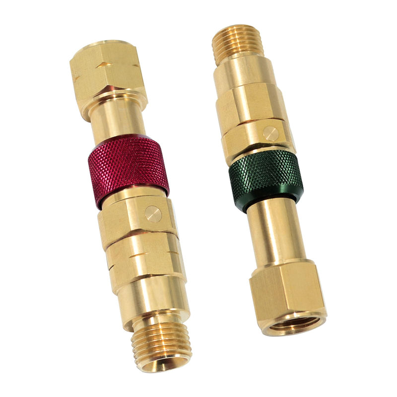 QDB10 Quick Disconnect Kits for Torches with Check Valves, Torch-to-Hose Set, Fuel-Red, Oxy-Green, Brass