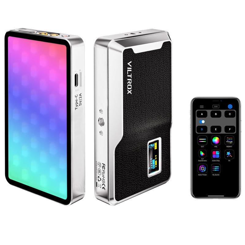 VILTROX 6000mAh On Camera LED Light, APP Control RGB Video Light, All Metal RGB Portable LED Photography Lighting, Led Camera Light Panel for Video Recording (Retro 08X) Retro 08X