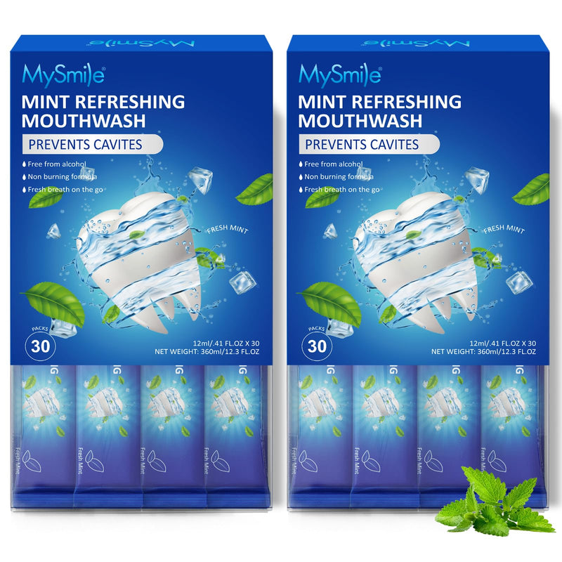 MySmile Mouthwash Alcohol Free, Mouth Wash for Adults, Travel Mouthwash Helps Kill 99% of Bad Breath Germs, Prevents Cavities, Fluoride Free, Fresh Mint Refreshing Mouthwash 0.41 Fl Oz (Pack of 60)