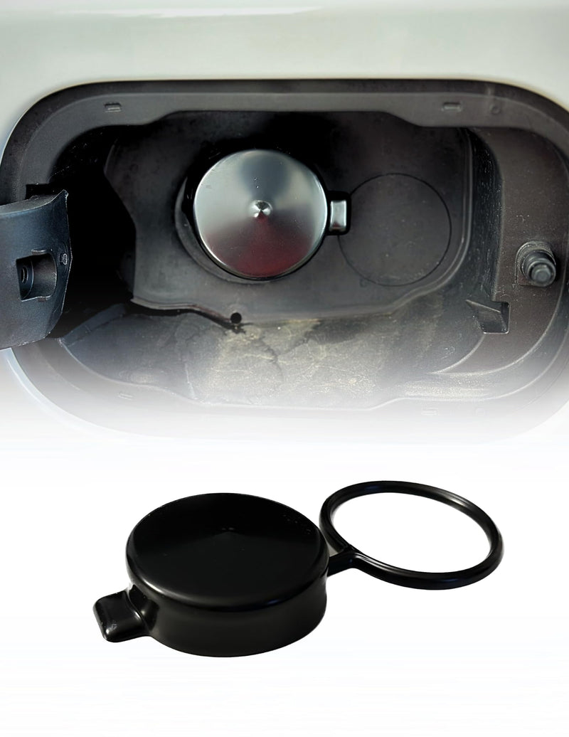 Cap & Shield Tethered 2.375inch ID, Capless Gas Cap Dirt, Water & Dust Cover and Fuel Funnel Bundle Compatible With GMC, Chevrolet, Buick & Cadillac 1 Black Tethered Cover