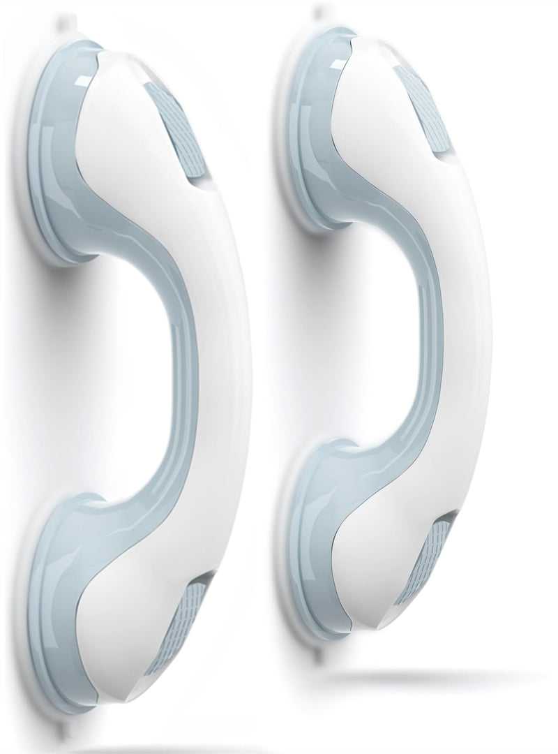 AirTight® Grab Bars for Shower Heavy-Duty (2Pack) 12.3-Inch ADA Compliant Grab Bar for Seniors Shower Handles for Elderly Suction Handicap Safety Handrail for Bathroom Bathtubs Toilet Tiles Glass 12 Inch (Pack of 2) White Blue2