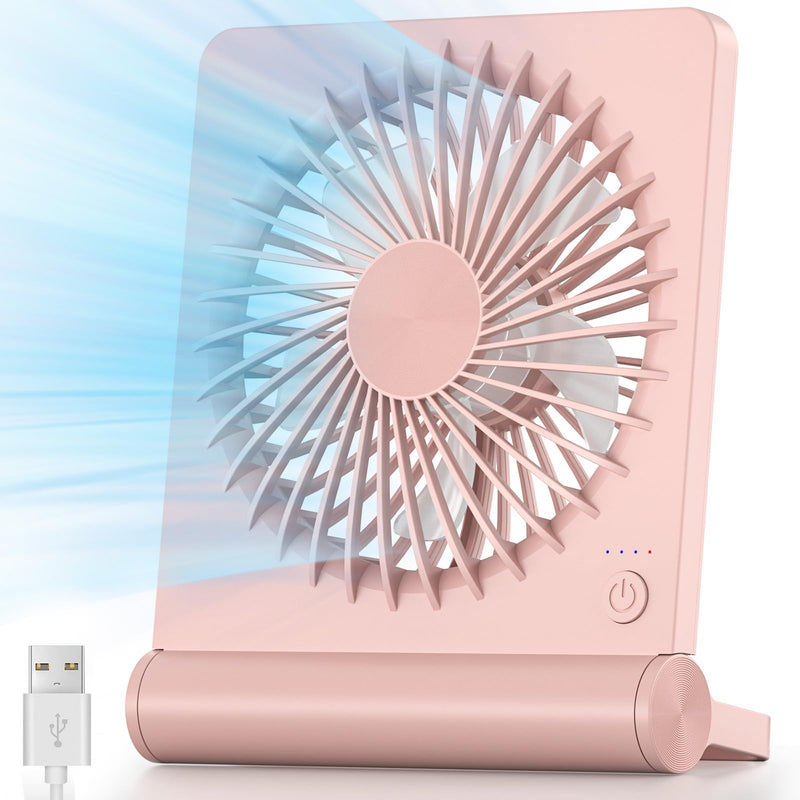 Koonie USB Fan, Strong Wind Ultra Quiet Small Desk Fan 220° Tilt Folding 3 Speeds Adjustable USB-C Powered Personal Fan for Home Office Desktop, Pink