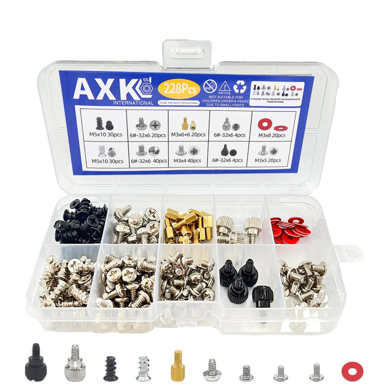 228PCS/box Hard Disk DIY Motherboard PC Personal Computer Assemble Case Fan Hand Screw Bolt Standoff Washer Set Assortment Kit